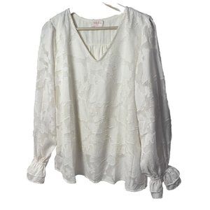 Hailey & Co Womens Blouse Cream Sheer Cream Dress Casual Career Size Large
